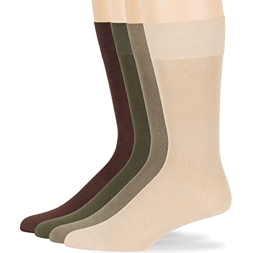 7Bigstars Kingdom Men Bamboo Dress Sock-4 Pack-Breathable Casual Crew Business Seamless Solid,Brown,Olive Green,Khaki,Light Beige-Sock Size 10-13 Shoe 9-12 L(A09) #TOP23