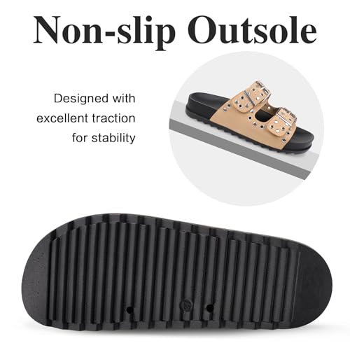 Image of Platform Sandals Women,Womens Sandals-Studded Silde Sandals-Double Buckle Adjustable-Beach Sandals for Women-Flat Sandals Summer Vacation