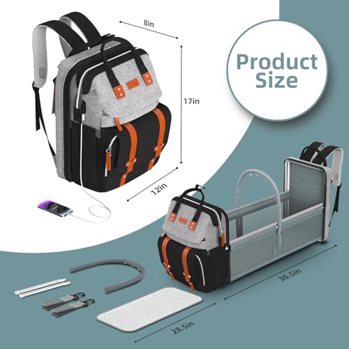 Image of ISMGN Diaper Bag Backpack with Changing Station, Large Diaper Bag, Baby Bag, Multifunctional Diaper Bag, GreyBlack