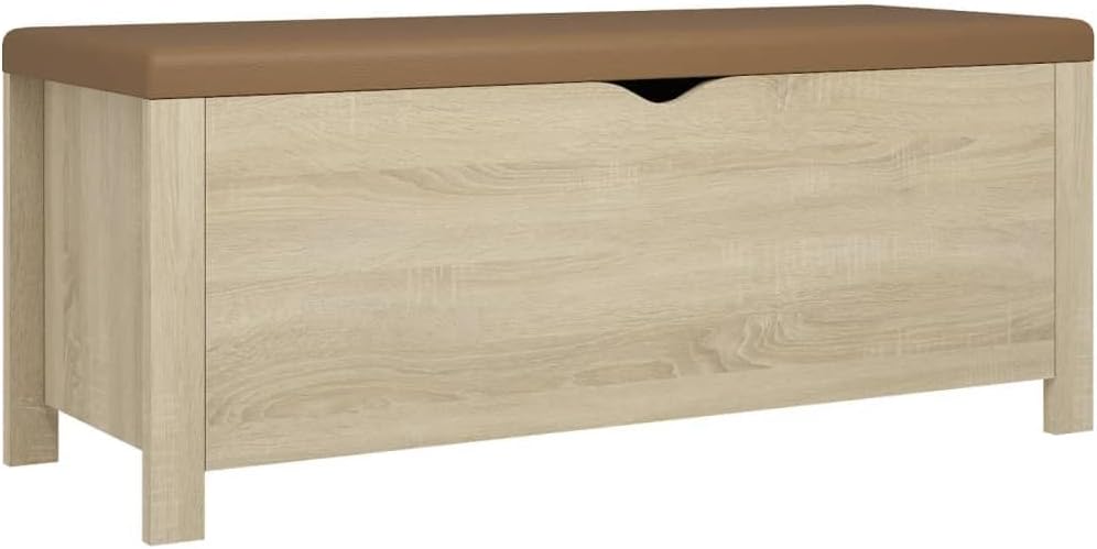 BOWERY HILL Engineered Wood Storage Box, Sonoma Oak Finish, Faux Leather Cushion, Rectangular Design, 41.3 x 15.7 x 17.7 in, Indoor Living Room Bench with Hidden Storage for Entryway, Bedroom, or