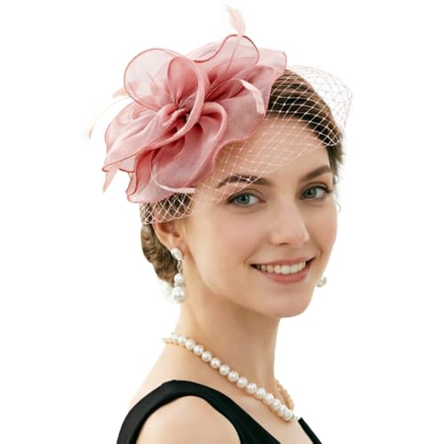 Image of DRESHOW Fascinators Hat Feather Headband Women's Fascinators Tea Party Headwear with Clip Flower Head Band for Girls & Women