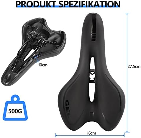 Gel Bike Seat, Bicycle Saddle with Rain Cover, Ergonomic Design Comfortable Bicycle Seat Cushion, Fits MTB Mountain Bike/City Bike/Road Bike/Spinning Exercise Bikes