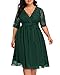 Pinup Fashion Plus Size Emerald Green Dresses Women Cocktail Lace Chiffon Party Wedding Guest Semi-Formal Bridesmaid Wrap V Neck Dress