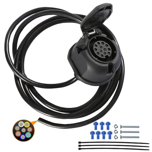 AOHEWEI 13 Pines Zócalo del Remolque Cableado Precableado Conectores 13 Vías con 8 Hilos Cable 2M Adaptador Electrico para Camion RV Caravana U Otro Vehículo Comercial (zócalo del Remolque B)