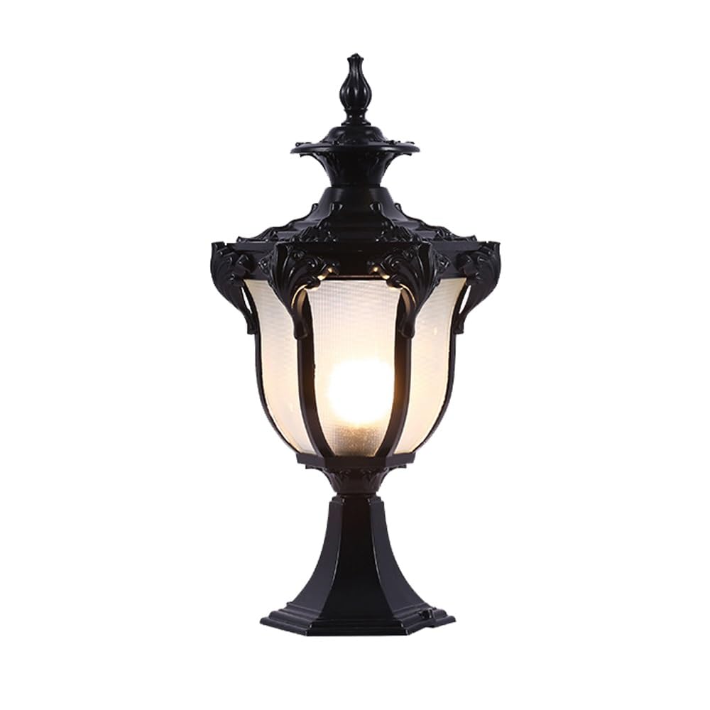 GTHTUHFD European Post Cap Lights With Pier Mount Base, Street Deck Lamp, Fence Lighting For Garden Mount Yard Pathway Patio,Black-H:16.9inch/43cm