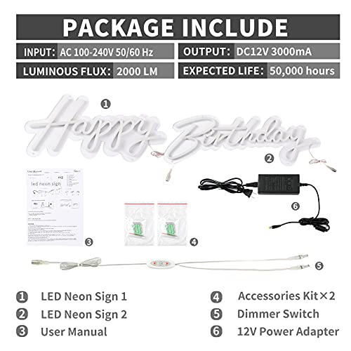 Atols Happy Birthday Large Neon Sign For Wall Decor, With Dimmer Switch, 12V Reusable Happy Birthday Neon Light Sign For All Birthday Party Decoration, Size-Happy 16.5X8Inch, Birthday 23 X 8Inch #TOP5