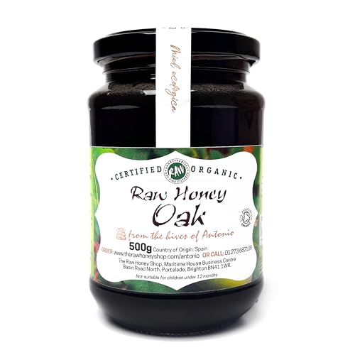 Antonio's RAW CERTIFIED ORGANIC OAK HONEY, 500g - Antibacterial Mountain Honey, Platinum Award Winning, Unpasteurised, Single Origin - The Raw Honey Shop