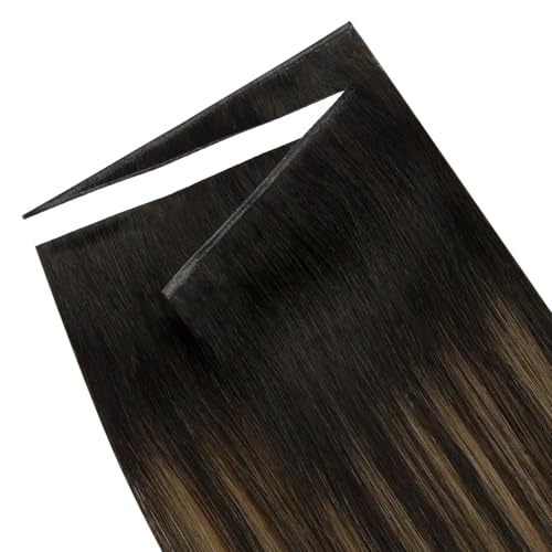 Image of LaaVoo Human Hair Tape in Weft Extensions Balayage Brown Hair Extensions Tape Weft Human Hair Invisble Tape ins Hair Extension Ombre Brown to Light Brown 20inch 50G