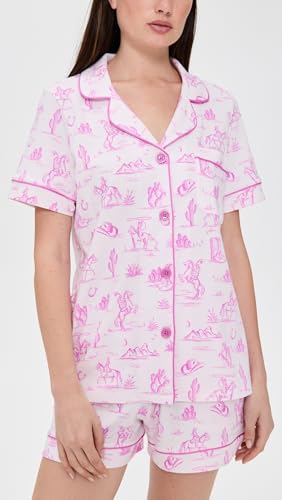 Image of Bed Head PJs Womens Matching Pajamas - Soft Organic Short Sleeve Button Down PJ Shirt & Shorts Set - Sleepwear & Loungewear