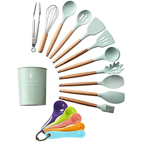SIPLIV Juego de Utensilios de Cocina de Silicona con Mango de Madera Cover