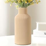 Mfacoy Ceramic Flower Vase, Minimalist Decor, Modern Home Decorative Vase, Small Pampas Grass Vases for Kitchen Bedroom Office Living Room Bathroom Shelf Centerpiece Table Decorations (Light Yellow)