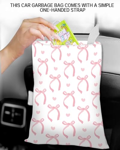 Image of Car Trash Can, Durable Hanging Car Trash Garbage Bag, Cute Automotive Garbage Cans Organizer, Cute Pink Bow