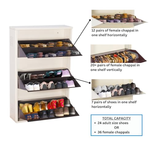 Image of DELITE KOM 29 inch Wide, 6 Shelf Metal Shoe Rack Wall Mounted for Home with Central Lock | Holds Upto 24 Shoes or 36 Slippers Pair | Double Decker, 1Yr Warranty, (41x29x8, Ivory Coffee), DIY, Space Saver