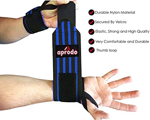 Image of Aprodo Fitness Combo Power Nylon Weightlifting Belt with Wrist Support (1 Pair) for Men and Women (Black Blue Combo, Medium 32'' - 36'')