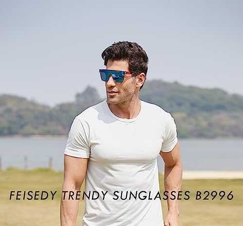 Image of FEISEDY Sunglasses for Women Men, Fashion Mirrored Single Lens Shades