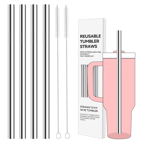 Prurex 12.2�C���` �ė��p�\ �X�g���[�g�X�g���[ Stanley 30/40�I���X �V���v�����_�� & Owala 40�I���X�J�b�v - 4�p�b�N 0.4�C���` �X�e�����X�X�`�[���X�g���[ �u���V2�{�t�� | �A�C�X�h�����N�ɍœK �����t�B�b�g