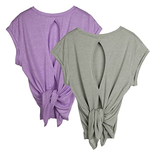Image of icyzone Open Back Workout Tops for Women - Athletic Activewear T-Shirts Exercise Yoga Shirts(Pack of 2)