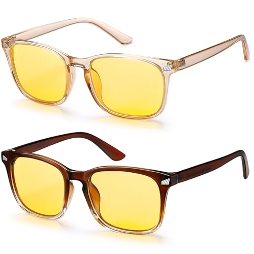 Image of Polarized Sunglasses for Women Men Night Vision Glasses Anti Glare | Yellow Anti Glare UV400 Lens, Lightweight Square Frame, for Day Night Use, Driving, Fishing, Cycling, Traveling