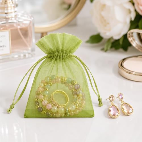 Image of Joycraft 50pcs Organza Bags - 2.7 inchx3.5 inch Sheer Drawstring Gift & Party Favor Bags, Sage Green, Jewelry & Makeup Pouches, Candy Packaging