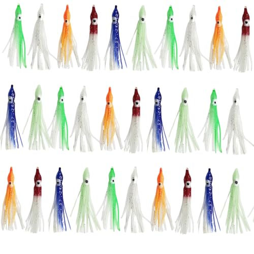 XPEX 20 piezas 6CM luminosa señuelos de pesca suave, calamar pulpo falda señuelos de agua salada curricán señuelos