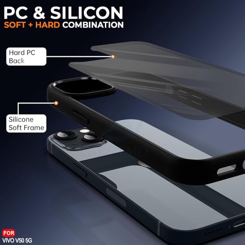 Image of AESTMO Vivo V50 5G / V50e 5G / Vivo T4R / iQOO Z10R 5G Back Cover | 360 Protection | Matte Frosted Hard Back Translucent | Bumper Case (Smoke Black Matte PC+Black TPU Bumber)
