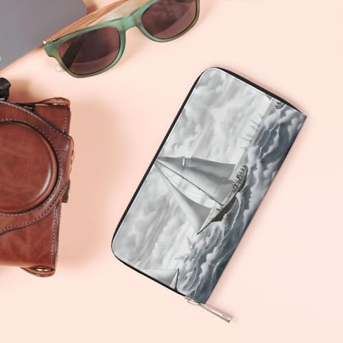 Ocean Sailing Print Womens Wallet, Ladies Credit Card Holder, Phone Wallet Purses, Long Clutch Hand Bag 6