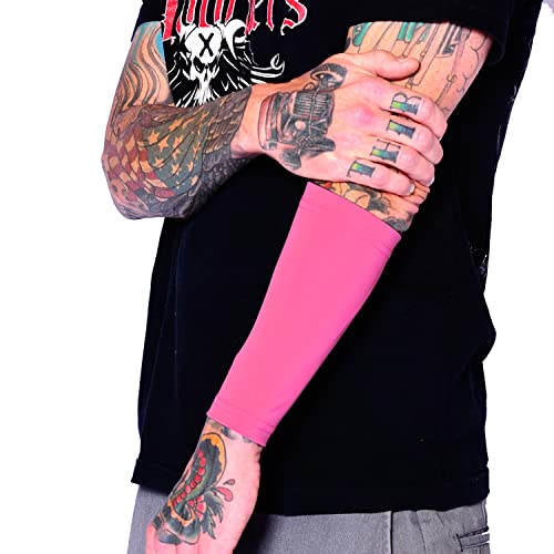 Tat2X Ink Armor Premium Forearm 9 Tattoo Cover Up Sleeve - No Slip Grip - U.S. Made - Pink - XL2X (one sleeve)