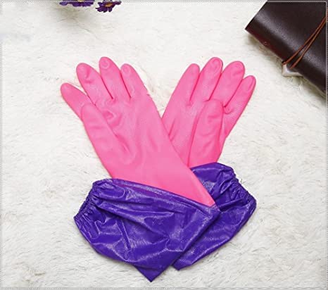 Image of Reusable Rubber Latex PVC Flock lined Long Sleeves elbow length Hand Gloves for Kitchen Dish-Washing, Cleaning, Gardening, Laundry and Sanitation and Lab Work (Long Elbow Lanth Gloves)