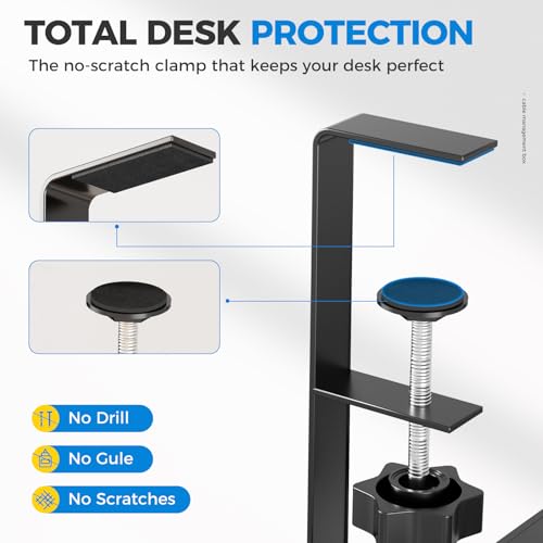Image of [Upgraded] 25 inch Extra Large Under Desk Cable Management, Cinati Wire Organizers No Drill, Cable Tray with Clamp for Wire Management, Cord Organization Box for Office, Home - No Damage to Desk(Black)