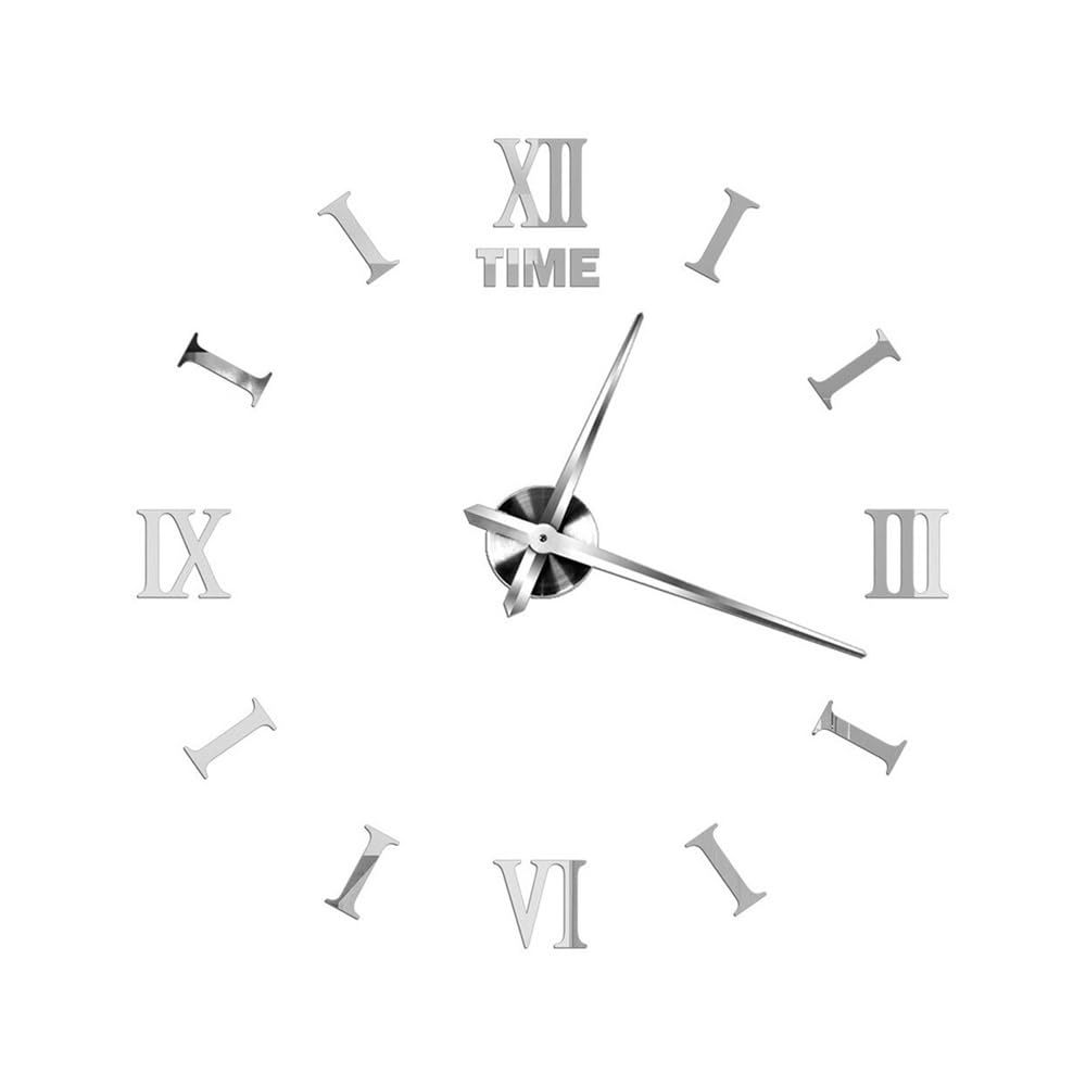Reloj de pared 3D para bricolaje, relojes de pared grandes, modernos adhesivos de espejo acrílico, autoadhesivo, reloj de cuarzo, decoración silenciosa para el hogar (plata, 8,6 cm (60-90 cm)