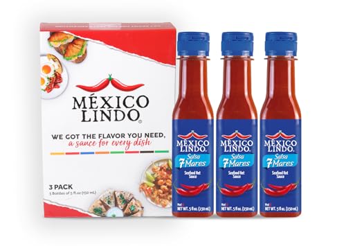Image of Mexico Lindo 7 Mares Hot Sauce | Perfect for Fish & Seafood | 10,800 Scoville Level | Spicy Flavor | 5 Fl Oz Bottles (Pack of 3)