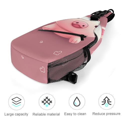 Mochila deportiva tipo sling Pink Cute Pig para hombre y mujer miniatura 5