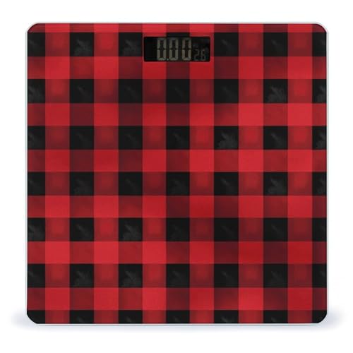 Báscula digital de baño con patrón de cuadros rojo y negro miniatura 1