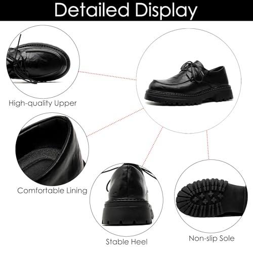 Men's Leather Round Toe Heightening Low Chunky Heel Oxfords Retro Classic Lace Up Non-Slip Lug Sole Business Dress Derby Shoes for Office Work Wedding3