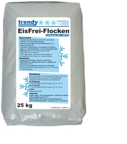 trendybau EisFrei-Flocken 25 kg Auftaugranulat Enteisungsgranulat steinschonend speziell für Naturstein umweltschonendes Enteisungsgranulat - schont Tierpfoten - pflanzenschonend - wirkt präventiv