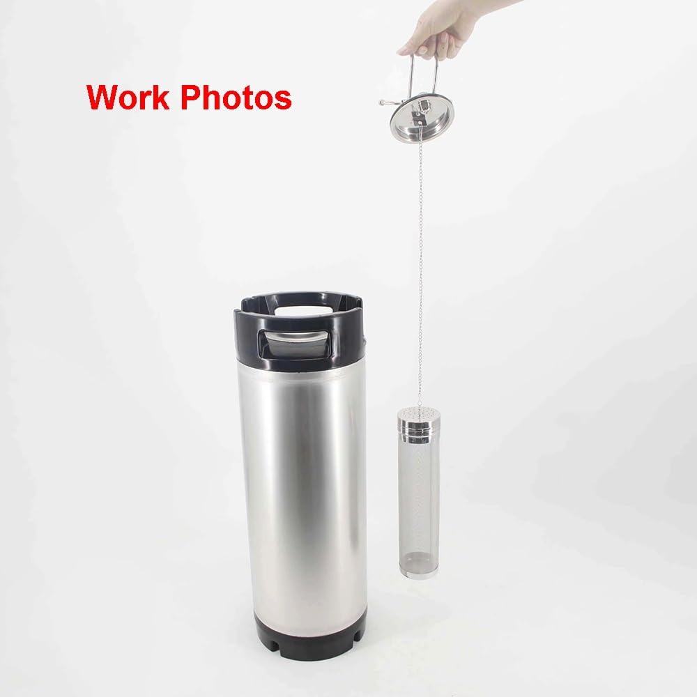 Tubo de lúpulo de acero inoxidable 304 con cadena, 7 cm x 32 cm (250 micrones), ideal for barriles y fermentadores de cerveza casera.