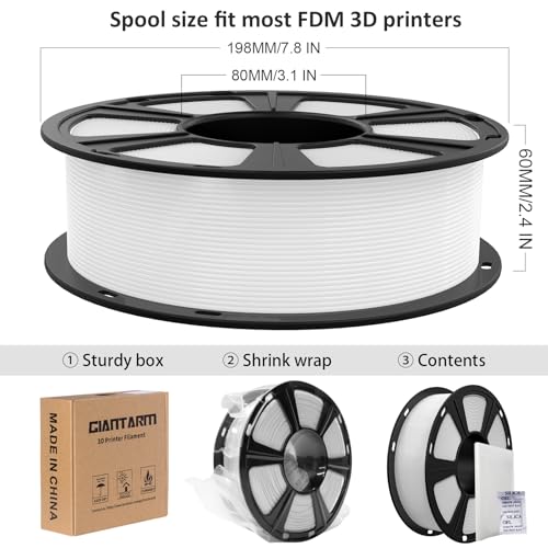 Image of GIANTARM PLA Filament,Matte White 3D Printer Filament 1.75mm, Matte PLA 1KG Spool(2.2lb),Dimensional Accuracy + /- 0.02 mm,3D Filament for Bambu Lab