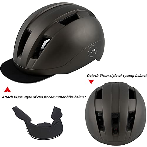Adult-Men-Women Bike Helmet, Commuter Bicycle Helmet With Removable Visor For Urban Scooter Cycling Skateboarding (Black) #TOP3