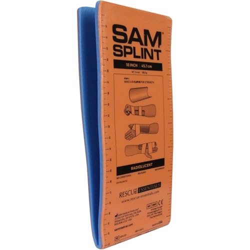 SAM Medical SAM Splint Medium Flat Fold 18 x 4.25 - Moldable Aluminum Foam Splint for Fractures Sprains & Strains Orange/Blue - 1 Count