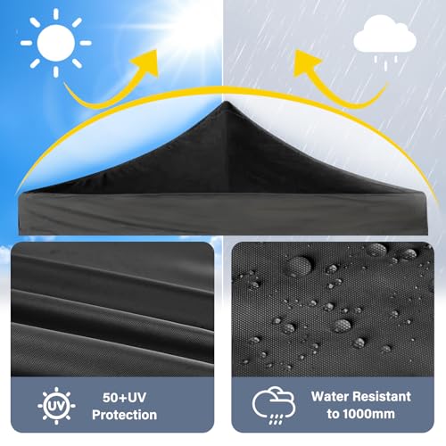 Image of 10x10 Canopy Replacement Top, Heavy Duty Pop Up Tent Cover(Top Only)(Black)