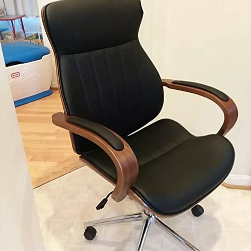 Ids Online Contemporary Walnut Wood Executive Swivel Ergonomic With Arms For Home Office Furniture Bentwood Mid Back Desk Chair, Black 25D X 20W X 42H In #TOP2