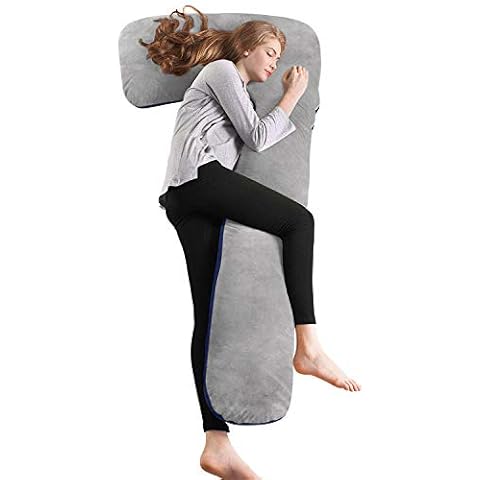 Almohada de Embarazo QUEEN ROSE con Funda de Plush, Azul&Gris Cover