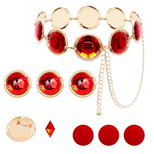 Halloween Waist Belt with Red Gems, Round Rhinestones and Diamond Chain for Costumes