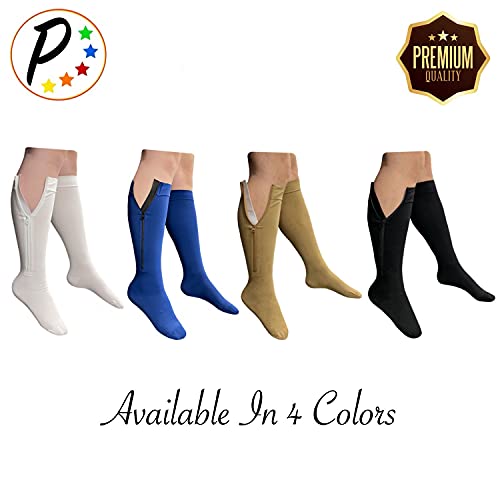 Image of Presadee Premium 20-30 mmHg Firm Compression Leg Calf YKK Zipper White Socks (Closed Toe, 3)