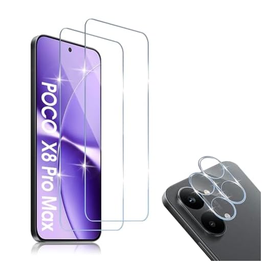 HidWee Schutzfolie Kompatibel mit Xiaomi POCO X8 Pro Max 5G für Panzerglas, 2 Stück Schutzglas & 2 Stück Kamera Schutzfolie, 9H Härte Anti-Kratzer Schutz Glas, HD Displayschutzfolie & Kameraschutz