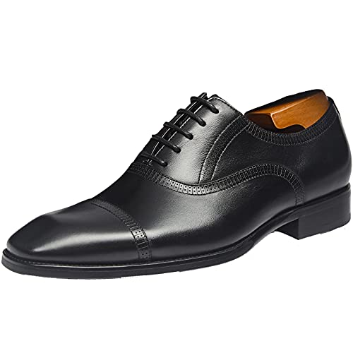 [フォクスセンス] ビジネスシューズ 革靴 メンズ 本革 ドレスシューズ ストレートチップ 最高級イタリア産の天然牛革 紳士靴 内羽根 メンズ 通勤 カジュアル フォーマル ブラック 26.5 cm A21-301-01の画像