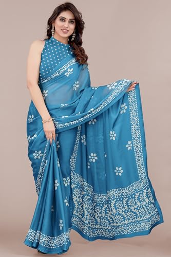 Image of MIRCHI FASHION Saree for Woman Chiffon Batik Printed | Lightweight Daily Wear Women's Office Sari with Blouse Piece (Available in 40 Colours)