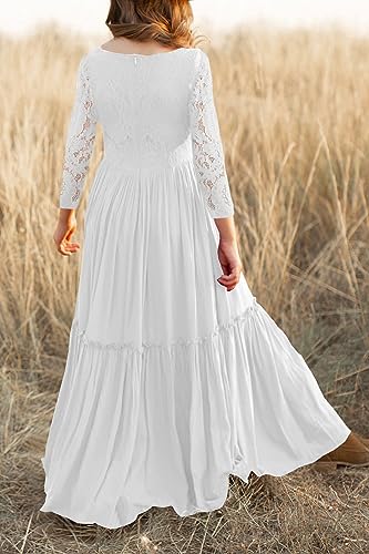 Image of MITILLY Girls Lace Flower Wedding Guest Long Maxi Dress for 6-12 Years | Girls Boho Dress, Girls' Special Occasion Dresses, Wedding Party, Size 6-12 Years, Ruffle Sleeve, A Line, With Pockets