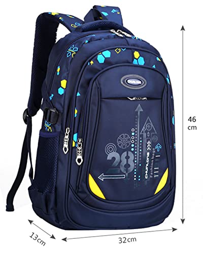 Yishengwan Sac Ecole Garçon Fille, Imperméable Enfant Cartable College Sac à Dos en Nylon Sac école Bleu Royal – vue 2