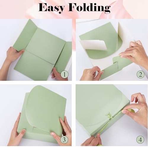 JarThenaAMCS 20Pcs Sage Green Gift Boxes with Lids Ribbons 8 x 8 x 4 Inch Bridesmaid Proposal Box with 100pcs Glue Points for Wedding Birthday Craft Snack Holiday Party Favors